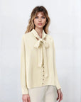 Neck Tie Up Blouse - Ivory White