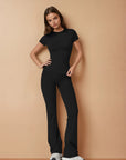 Half Sleeve Flare Pant Yoga Set - Black