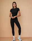 Half Sleeve Legging Yoga Set - Black