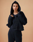 Fleece Lined Hoodie Jacket - Black