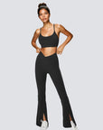 Stylish Flare Pants Set - Black