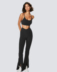 Stylish Flare Pants Set - Black
