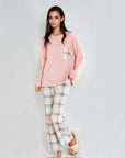 Full Sleeves Cotton Night Suit Set - Pink & Grey