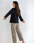 Full Sleeves Cotton Night Suit Set - Black