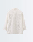 Stylish Pattern Cut-Out Blouse - White