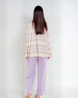 Full Sleeves Cotton Night Suit Set - Purple & Ivory