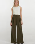 High Rise Wide Legged Essential Pants - Shade Of Olive Green