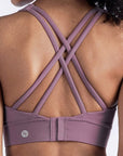 Cross Back Sports Bra With Hooks - Subtle Purple