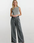 High Waist Striped Pants - Grey