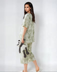 Half Sleeves Cotton Night Suit Set - Rainforest Green