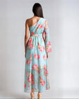 One Shoulder Floral Dress - Blue
