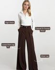 High Rise Wide Legged Pants With Belt - Brown