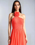 Flower Halter Neck Maxi Dress - Orange