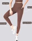 High-Rise Leggings With Side-Pockets - Brown