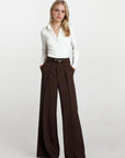 High Rise Wide Legged Pants With Belt - Brown