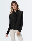 Neck Tie Up Blouse - Black
