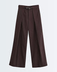 High Rise Wide Legged Pants With Belt - Brown