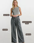 High Waist Striped Pants - Grey