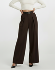 High Rise Wide Legged Pants With Belt - Brown