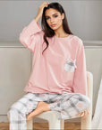 Full Sleeves Cotton Night Suit Set - Pink & Grey
