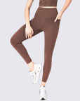 High-Rise Leggings With Side-Pockets - Brown