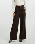 High Rise Wide Legged Pants With Belt - Brown