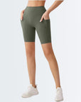 Embrace High Rise Shorts With Pockets - Olive Green