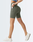 Embrace High Rise Shorts With Pockets - Olive Green