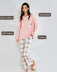 Full Sleeves Cotton Night Suit Set - Pink & Grey