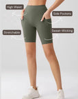 Embrace High Rise Shorts With Pockets - Olive Green