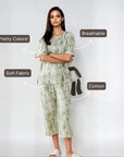 Half Sleeves Cotton Night Suit Set - Rainforest Green