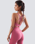 Cross Back Sports Bra With Hooks - Pink