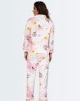 Full Sleeves Cotton Button Down Night Suit Set - Pink Spray