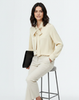 Neck Tie Up Blouse - Ivory White