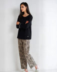 Full Sleeves Cotton Night Suit Set - Black