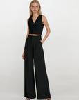 High Rise Wide Legged Essential Pants - Black
