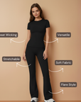 Half Sleeve Flare Pant Yoga Set - Black