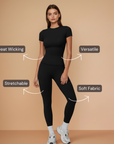 Half Sleeve Legging Yoga Set - Black
