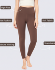 High-Rise Leggings With Side-Pockets - Brown