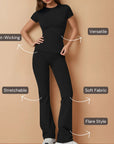 Half Sleeve Flare Pant Yoga Set - Black