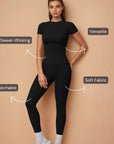 Half Sleeve Legging Yoga Set - Black