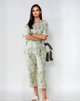 Half Sleeves Cotton Night Suit Set - Rainforest Green