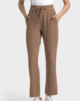 Stylish Activewear Pants With Tie-Up Waist Band - Brown