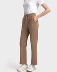 Stylish Activewear Pants With Tie-Up Waist Band - Brown