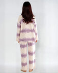 Full Sleeves Cotton Button Down Night Suit Set - Purple & Ivory