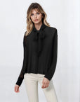Neck Tie Up Blouse - Black
