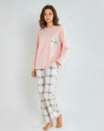 Full Sleeves Cotton Night Suit Set - Pink & Grey