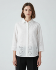 Stylish Pattern Cut-Out Blouse - White