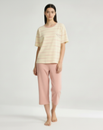 Half Sleeves Cotton Night Suit Set - Pink & Ivory