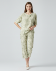 Half Sleeves Cotton Night Suit Set - Rainforest Green
